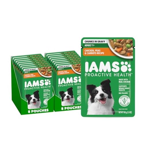 IAMS Proactive Health Adult Wet Dog Food, Chicken, Peas and Carrots Recipe, 3.5 oz. Pouch (16 Count, Pack of 1)