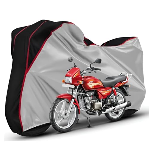Image of Waterproof Bike Body Cover Compatible with Hero Splendor Dustproof Scratchproof - Motorcycle Cover for Two Wheeler, Outdoor Full Cover with UV, Duty, Rain Protection (Silver Top Black)