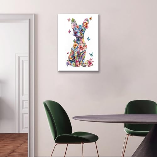 Aquarelle Chiweenie impression florale grand poster toile 60x90