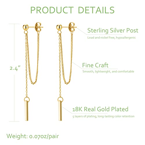 Chain Earrings for Women 18K Gold Plated Dainty Bar Drop Dangle Earrings Long Threader Earring Hypoallergenic Line Dangly Jewelry Gift for Teen Girls4