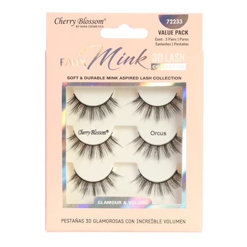 Cherry Blossom Faux Mink 3D Eyelashes 3 Pairs (1 PACK, Mink