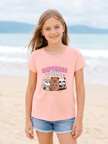 Image of Dvenki Girls Graphic Short Sleeve Crewneck T-Shirt Sizes 6-18 | breathable soft cotton blend, cute graphic prints, summer little and big girls tee, ideal casual wear for school, daily