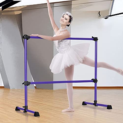 LDAILY Ballet Barre Portable for Home or Studio, Height Adjustable Ballet Bar for Stretch, Pilates, Dance or Active Workouts, Double Dance Bar for Kids and Adults (Purple)