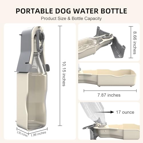 Eikovia Portable Dog Water Bottle,Dog Water Bottle, 17Oz Travel Dogs Water Bottles,Travel Accessories for Dogs, Walking, Hiking and Outdoor Activities(Off-White,17Oz)