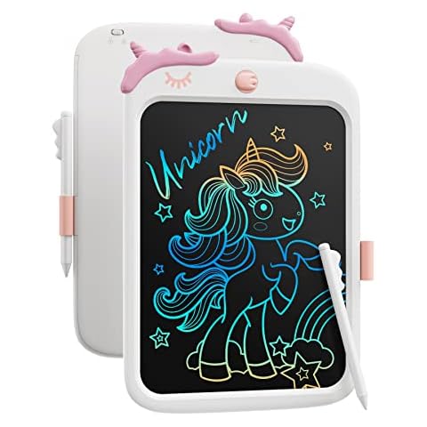 10 Inch Writing Tablet for Kids, Unicorn Toys Gifts for Girls Aged 3-5, Toddler Girl Toys Kids Educational Toys Travel Toys, Birthday Gift for 3 4 5 6 7 8 9 Year Old Girl(White) Cover