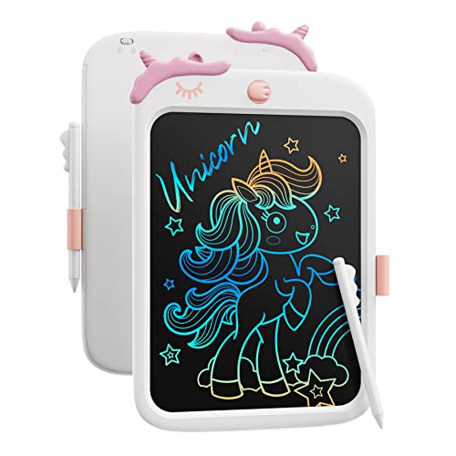 Tablette d'écriture LCD jouet Licorne pour enfants, 10 pouces Doodle Board tablette à dessin avec fonction de verrouillage jouet d'apprentissage éducatif cadeaux pour 3-6 ans garçons filles (blanc) Cover