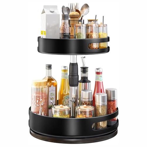 Étagère à épices rotative en métal réglable Lazy Susan pour cuisine, salle de bain, chambre à coucher – Solution de rangement multifonctionnelle