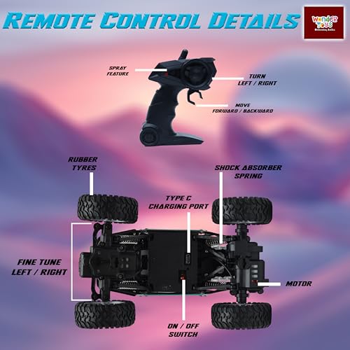 Image of Wonder Remote Control Rock Master /Crawler with Smoke, Monster Car for Kids Monster Truck Rock Climbing Car Toy for Kids | 2.4 GHz Remote with Long Range | C Type Charging | Made in India (Blue)