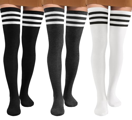 Pleneal 3 Pairs Thigh High Socks for Women Knit Warm Over Knee High Socks Leg Warmers Long Boot Sock