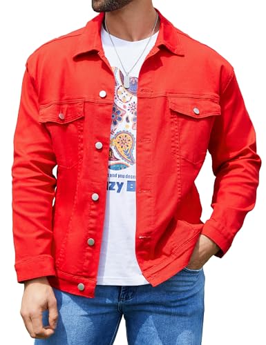 Image of Bindefon Denim Jackets for Men Trucker Jean Jacket Unlined Coats Spring Fall Outfits