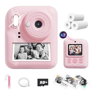 Kids Camera Instant Print, Upgrade Dual-Lens Selfie Digital Camera for Kids, Christmas Birthday Gifts Toys for Girls Age 3-12, HD 1080P Kids Camera with SD Card 3 Rolls Print Paper
