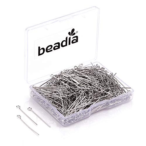 BEADIA Open Eye Pins Platinum Head Pins for DIY Jewelry Making 30mm 300pcs