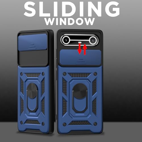 Image of Pikkme Back Cover for Tecno Pova Slim 5G | 360 Protection Case | Sliding Camera Shield Cover & Ring Holder Stand D10 Tough Armor Bumper Case (Blue)