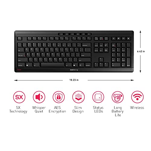 Cherry Stream Wireless Keyboard With Sx Scissors Mechanism, Slim Yet Full Size Qwerty Ergo Friendly With Number Pad, Thin Design With Quiet Keystroke For Use At Home Office Or Work. Black #TOP5