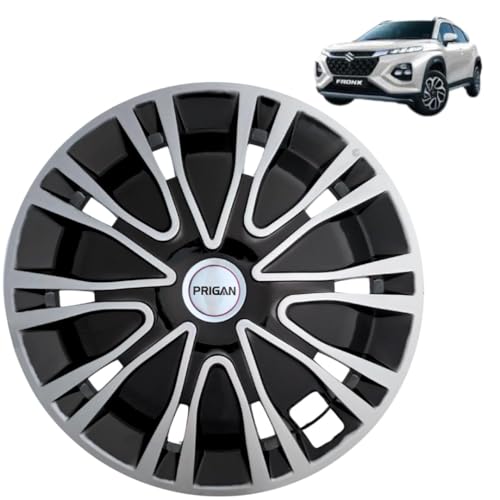 Image of PRIGAN Wheel Cover for Fronx Black Silver Wheel Cover 16 inch for Hyundai Drive (Set of 4 Pcs) (Press Fitting) Model Name- Drive Black Silver 16