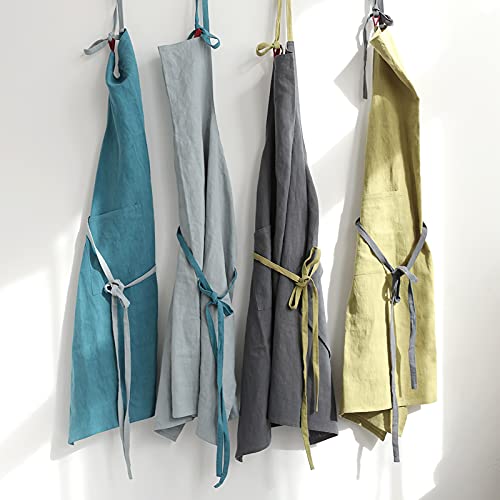 Hanee Kitchen Apron For Women And Men (Green) Linen Cooking Aprons With Pocket #TOP5