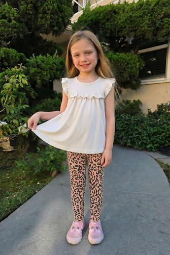 Image of Arshiner Toddler Girls 2-Piece Outfits Ruffle Sleeve Tee & Elastic Waist Pants Kids Summer Clothing Set For 2-10 Years