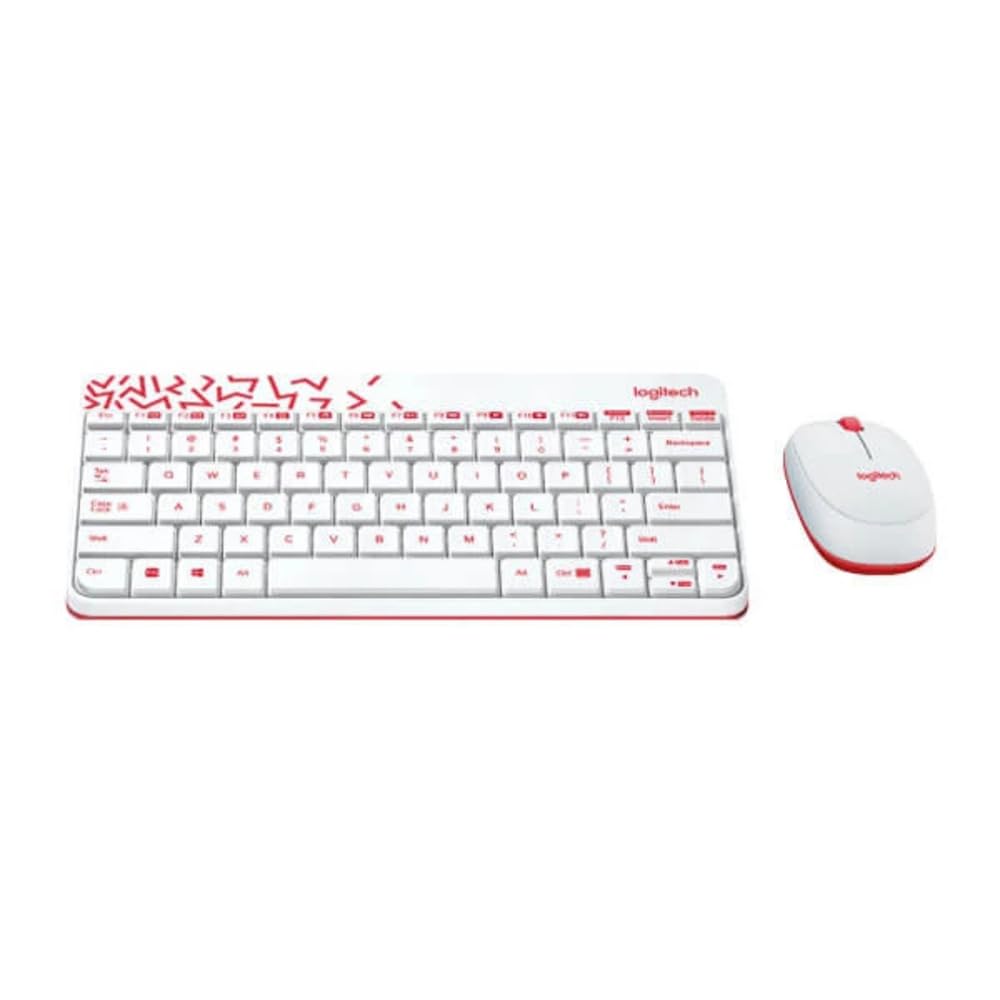 Logitech MK240 Nano USB Wireless Keyboard and Mouse Set, 12 Function Keys 2.4GHz Wireless, 1000DPI,Spill-Resistant Design, PC/Mac, White/Vivid Red