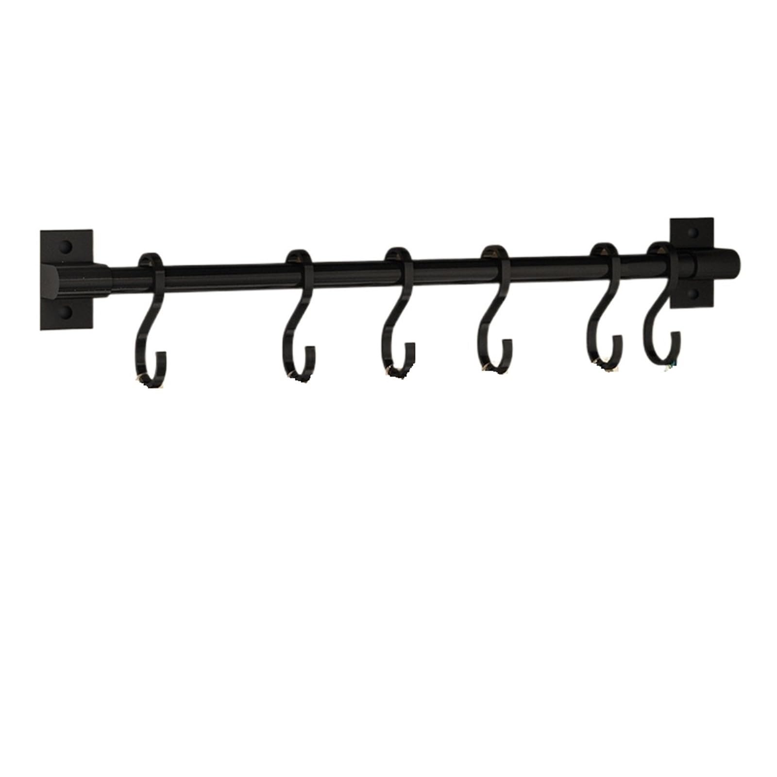 SparklWLeaf Wall-Mounted Kitchen Rails Wall Mounted Kitchen Hook Rack Free Punching Hangers Rail Utensils(40CM Black)