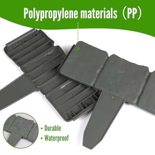 EXLECO 40 Pcs Rasenkante Kunstoff Grau 10 Meter Beeteinfassung Steinoptik Palisade Zaun Stone Rasenkantensteine Beetumrandung Stein Effect Garten Randsteine Pflanze Bordüre für Rasen Blumenbeet