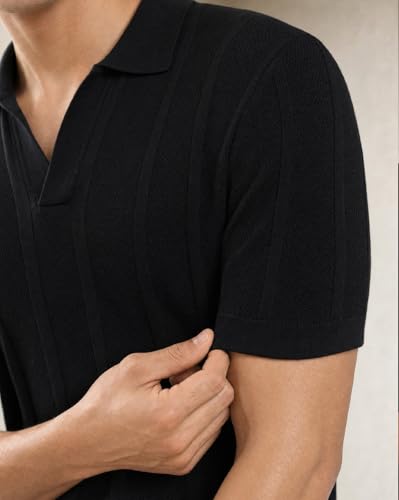Image of NOBERO Men's Textured Polo Shirt, 100% Cotton Flat Knit, Regular Fit, Vibrant Hues, Classic Polo Collar, Soft & Breathable Casual Wear