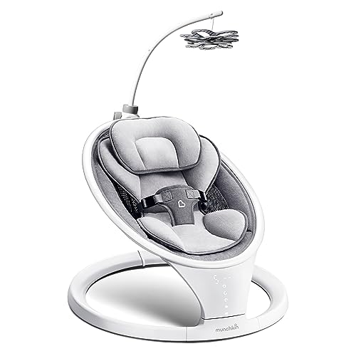 Image of Munchkin® Bluetooth Enabled Lightweight Baby Swing with Natural Sway in 5 Ranges of Motion and Baby Bloom™ High-Contrast Infant Mobile