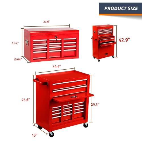 8-Drawer Rolling Tool Chest & Removable Tool Box With Locking System, Tool Box Organizer With 4 Wheels&Hooks, Large Capacity Garage Storage Cabinet For Warehouse And Repair Shop(Red) #TOP6