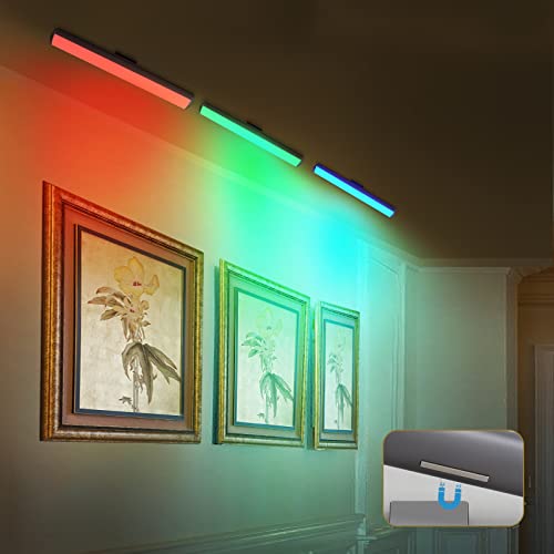 Zocalok Rechargeable Picture Light, Picture Light For Paintings With 2 Remotes, Metal Picture Frame Light With 32 Leds Head, 16 Color Changing, 300Lm Dartboard Light With 2 Base For Display, Art-Grey #TOP7