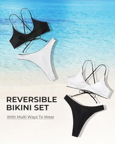 SUUKSESS Women High Waisted Thong Bikini Set Reversible String 2 Piece Swimsuit4