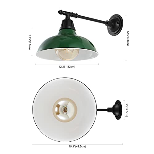 Image of JONATHAN Y Wallace 1-Light Outdoor 12.25 inch Wall Sconce, Green /Black | Industrial Farmhouse Metal Gooseneck Barn Light, Victorian Arm, Wet Rated, Bowl Shade, LED Bulb Included, Vintage Porch Lamp