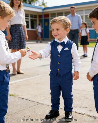 Image of SANGTREE Boys Suit Cotton Linen Formal Set Baby Boy Dress Clothes Gentleman Wedding Ring Bearer Outfits, 3 Months - 9 Years