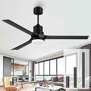 ghicc Ceiling Fans with Lights and Remote, Black Outdoor Ceiling Fan with Remote, 60 inch Modern Fan with Reversible DC Motor for Patio Bedroom