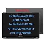 Daplinno 15' Screen Replacement for MacBook Air M2 A2941 EMC 8301 M3 A3114 EMC 9301 EMC 8612 MQKU3LL/A MQKV3LL/A 2023-2024 LCD Screen Display Complete Top Assembly (Space Gray)