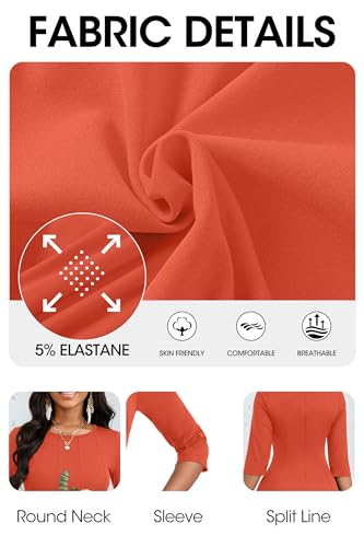 Image of CLOCOR Casual Midi Dresses for Women A-Line Fit and Flare Elegant Church 3 /4 Sleeve Crew Neck Dress with Pocket