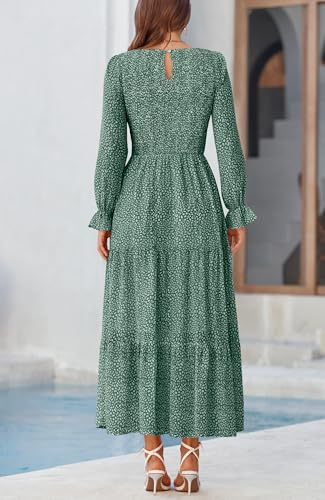 Image of BTFBM Women Casual Long Sleeve Crew Neck Fall Dress Bohemian Relaxed Fit Floral Flowy Maxi Dresses Tiered Cocktail Dress