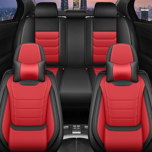 Image of Car Seat Covers Fit for Chevrolet Tahoe 1995-2025, Leather Automotive Seat Covers for Trucks, Heavy-Duty Wear Resistant Seat Protectors, Easy to Install, 5 Seats with Pillows, Black Red