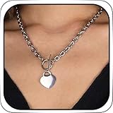 Avanlin Heart Toggle Necklace Silver Stainless Steel Pendant Choker Charm Necklaces Cable Chain Jewelry for Women