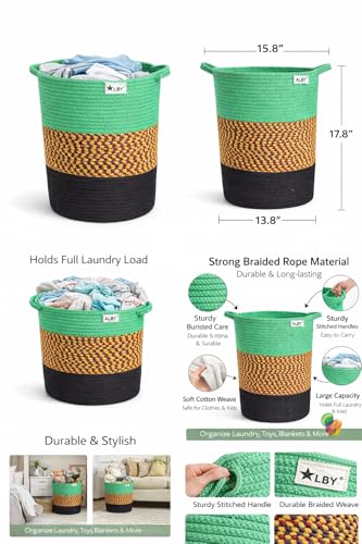 Image of ☆LBY ute Cotton Basket, Handcrafted Woven Storage Planter Basket for Home Decor, Multi-Purpose Bag with Handle for Living Room Bathroom Laundry & Toys cat shape (green 13.8 x 17.8 inch)