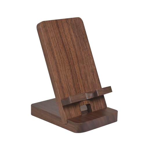 Baiwryxl Wood Phone Stand, Desktop Wooden Phone Holder, Portable Office Phone Stand for Desk, Wood ipad Stand， Compatible with iPhone & All Cell Phones (Walnut)