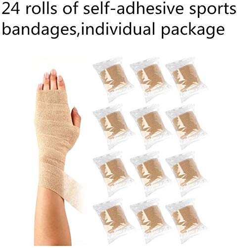 24 Packs Self Adherent Cohesive Wrap Bandages 2'' Wide, 5 Yards, First Aid Tape,Elastic Self Adhesive Tape,All Sports Athletic Tape, Non-Woven Bandage,Breathable Wound Tape,Skin Colour Athletic Tape
