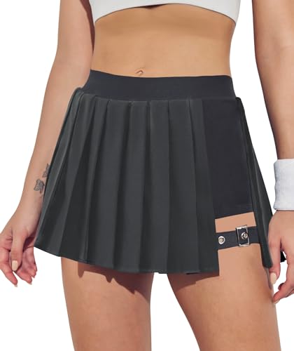 BZB Saias plissadas femininas de tênis de cintura alta com fivela ajustável e saia atlética com bols