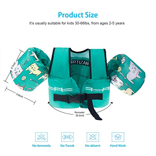 Faxpot Kids Swim Life Jacket, Toddler Swim Vest with Arm Wings, Foldable Swim Training Aids for Boys Girls