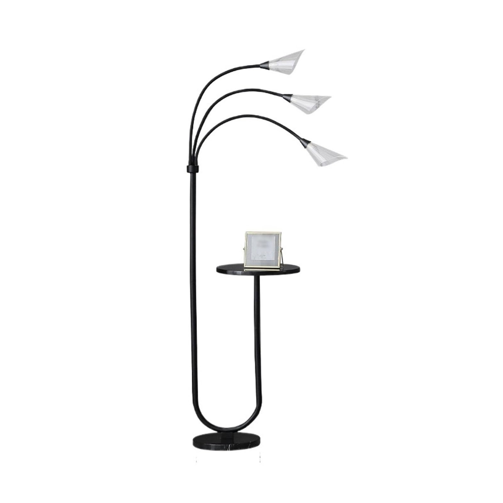 LJHFG63KUYT Standing Lamps Floor Lamp with Shelves Marble Base Industrial Modern Arc Reading Standing with Table Farmhouse Rustic Tall Light for Living Room Bedroom Office Decorate(Black)