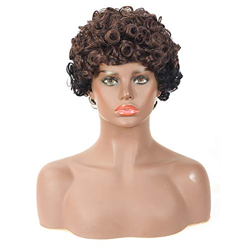 Afro Short Wig for Black Women Half Brown And Half Black Wig Short Curly Synthetic Kinky Curly Wigs for Black Women(1908-F1b/30)