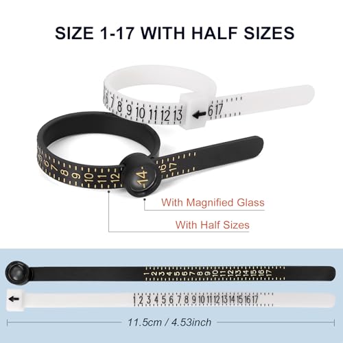 ring sizer measuring tool kit 27 pcs premium stainless steel measuring ring tool us ring size 0-13 with half size 2 pcs reusable finger size 1-17 usa rings size with magnified glass