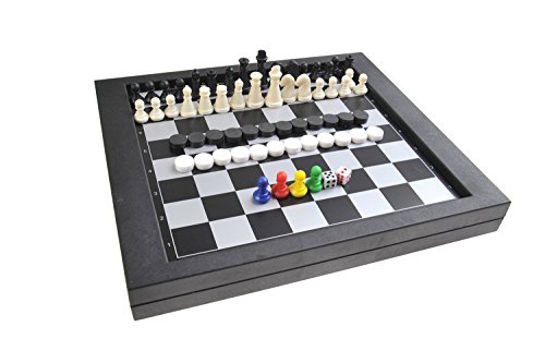 Quantum Abacus Jeu de société magnétique 3-en-1 (Taille Standard): Échecs, Dames, Serpents et échelles / Le Jeu de l'échelle - pions magnétiques, 23cm x 20,5cm x 2,7cm, Mod. SC6710 (DE)