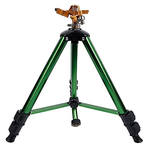 Twinkle Star Impact Sprinkler Head on Tripod Base, Heavy Duty Brass Sprinkler Nozzle, Solid Alloy Metal Extension Legs Flip Locks, 3/4 Inch Quick Connector and Adapter Set, 360 Degree Coverage, 1 Pack