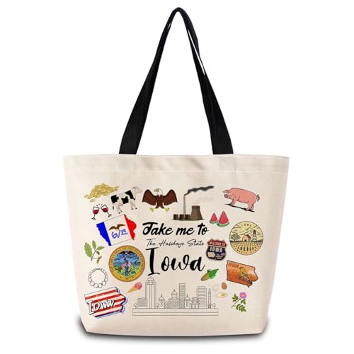 ZhuVantrix Take Me To Iowa Tote Bag Reusable Grocery Bags Aesthetic Shopping Shoulder Handbag with Interior Pocket Lightweight & Washable Stylish Iowa Travel Present for Women