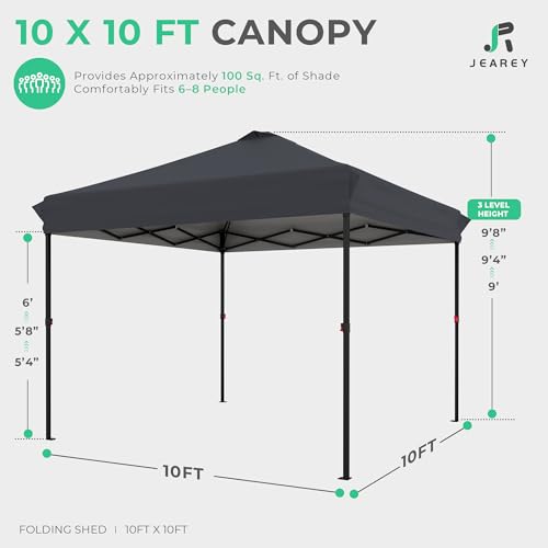 Image of JEAREY 10x10 Pop Up Canopy Tent, Easy Up Outdoor Market Canopy, Gray