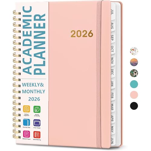 YelaJoy 2026 Planner Weekly and Monthly Calendar Planner Book January 2026 - December 2026 Hardcover Spiral Planner with Monthly Tabs Notes Pages Perfect for Women & Men A5 (6.4 x 8.5)